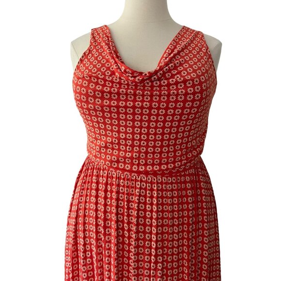 Maeve Anthropologie Size 1X Tangerine Orange Brianne Floral Cowl Neck Midi Dress - Picture 4 of 16